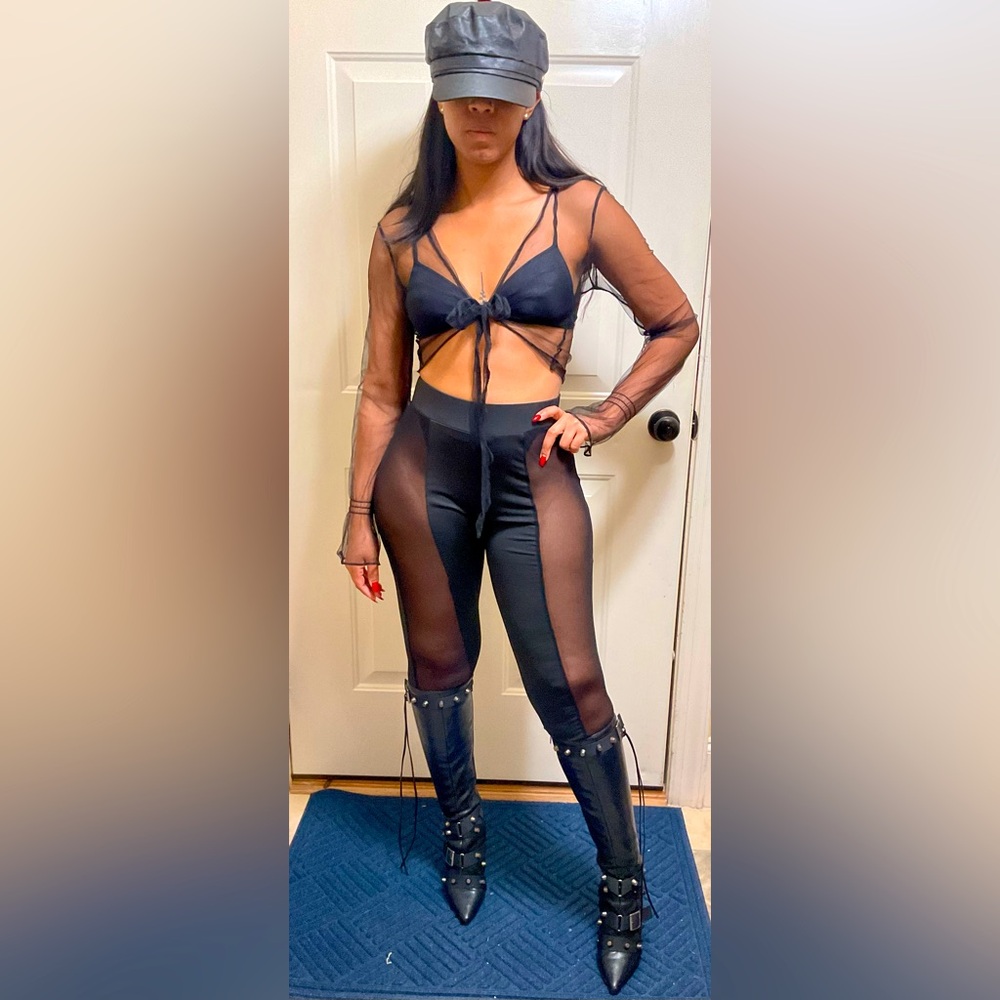 Black sheer mesh leggings